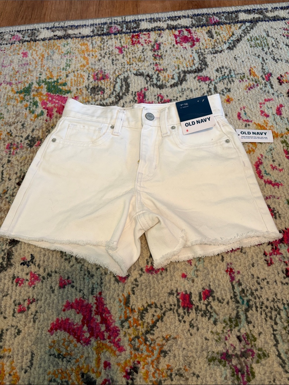 Old Navy Girls White Denim High-Rise Frayed Hem Shorts